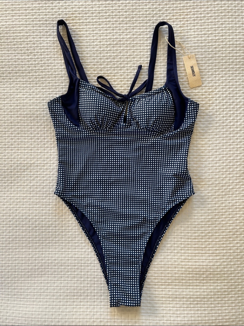 Seamolly women’s One-Piece Swimsuit - Navy Gingham NWT Size M